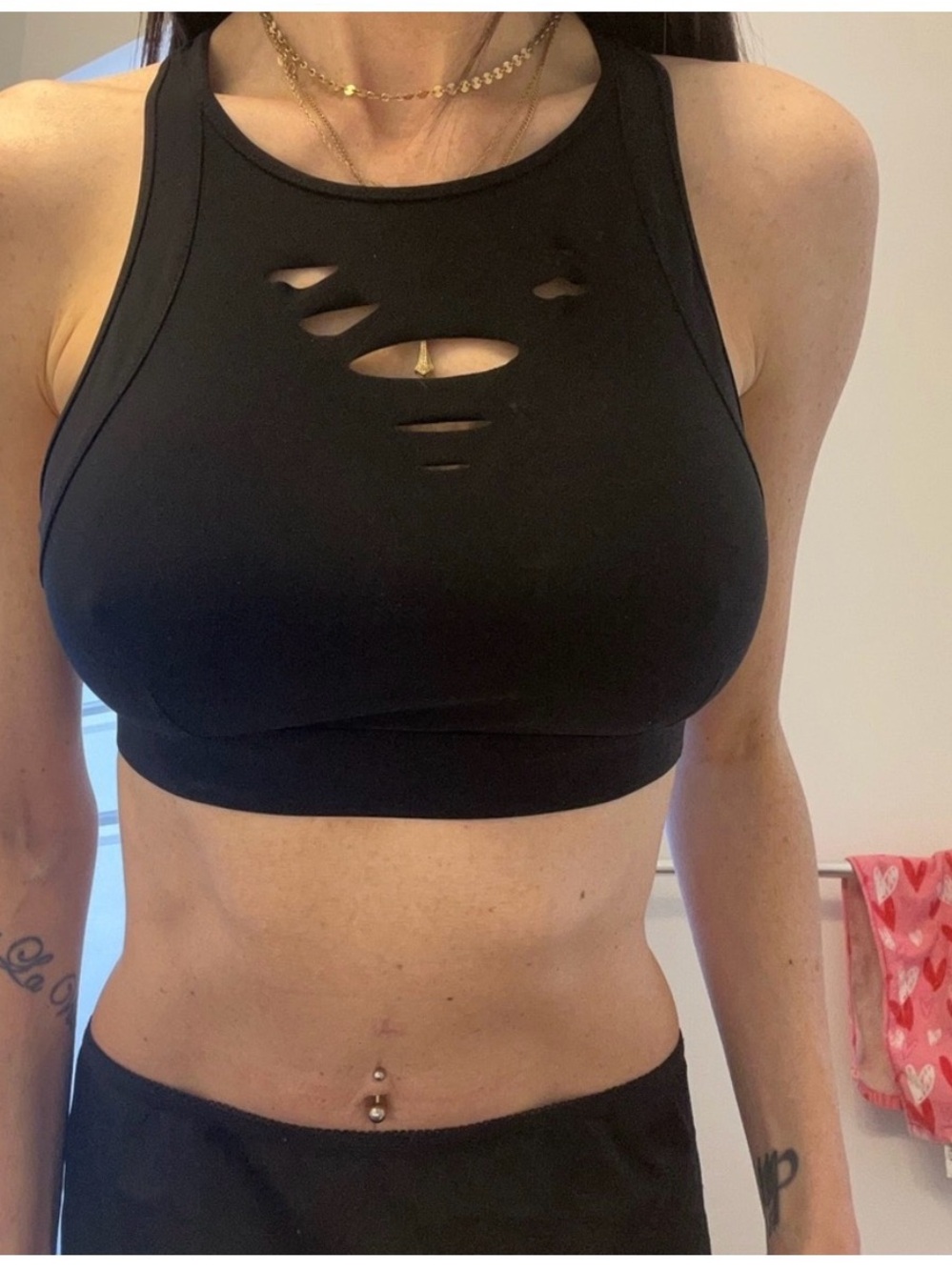 ALO Yoga Black Distressed High-Neck Sports Bra